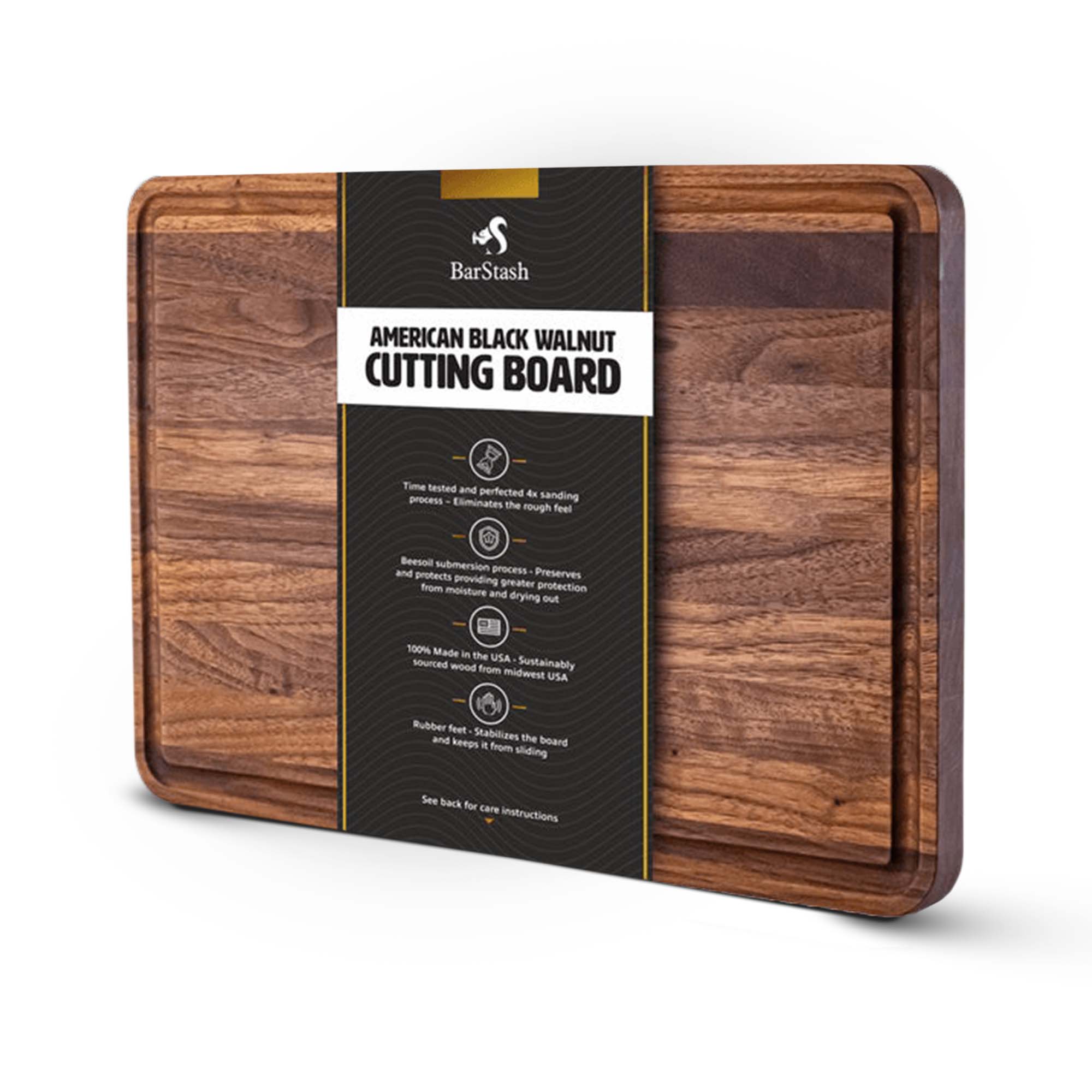 BarStash Wooden Cutting Board - Handmade Wood Board for Kitchen, Bar- Large Chopping Boards Made from Fine Natural Grain Black (CALICO Walnut)